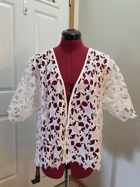White Floral Cutout Lace Kimono Cardigan